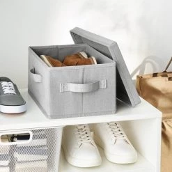 Fabric Shoe Bin with Lid Light Gray - Brightroom™