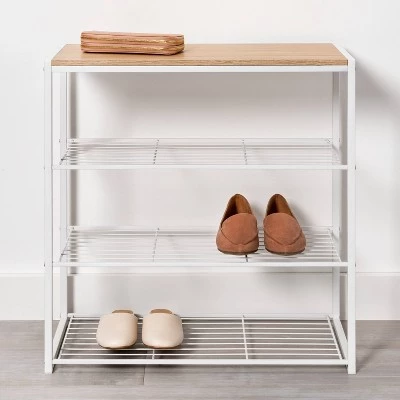 4 Tier Shoe Rack White Metal with Natural Wood - Brightroom™ 3 4 Tier Shoe Rack White Metal with Natural Wood - Brightroom™