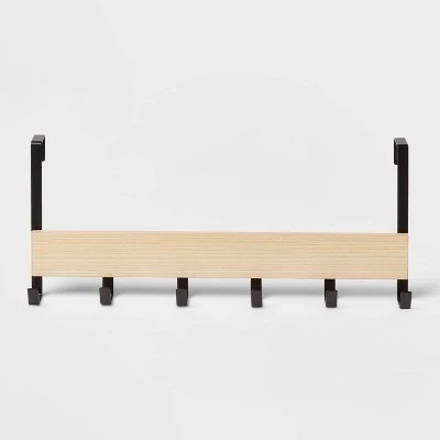 Large Over the Door Hook with Wood 6 Hooks - Brightroom™ Matte Black 6 Large Over the Door Hook with Wood 6 Hooks - Brightroom™ Matte Black - Image 4