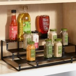 3-Tier Metal Expandable Spice Rack with Powder Coated Finish Black - Brightroom™
