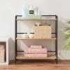 Folding 3 Shelf Black Metal with Natural Wood Shelves - Brightroom™