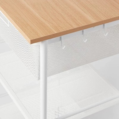 Metal Storage Cart with Mesh Drawer and Wood Top - Brightroom™ White 4 Metal Storage Cart with Mesh Drawer and Wood Top - Brightroom™ White - Image 2