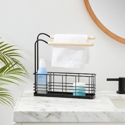 Wire Bath Caddy with Wood Hangbars Black - Brightroom™ 3 Wire Bath Caddy with Wood Hangbars Black - Brightroom™