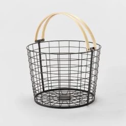 Round Black Wire with Natural Wood Handles Floor Basket - Brightroom™ -Brightroom shop GUEST 96a85611 d85f 4469 95c9 38a133b60f86