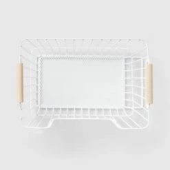 Metal Stackable Wire Pantry Basket with Rubber Wood Handle White - Brightroom™ -Brightroom shop GUEST b2a9bf4f cce0 40b8 ae60 fe3669bd7ef3