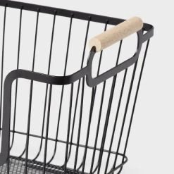 Metal Stackable Wire Pantry Basket with Rubber Wood Handle Black - Brightroom™ -Brightroom shop GUEST caedbd0d 0635 4243 8fd2 add6d1f4a2d5