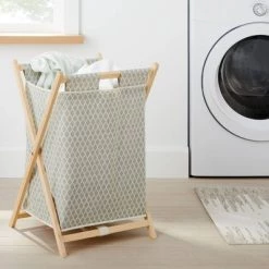 Wooden X-Frame Hamper Gray Diamond Print - Brightroom™