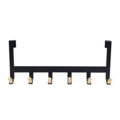 Mixed Material Over The Door 6 Hooks Rail Matte Black - Brightroom™