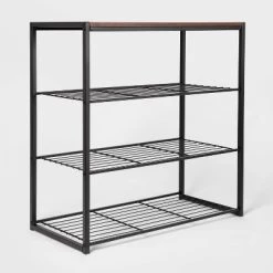 4 Tier Shoe Rack Black Metal with Walnut Wood - Brightroom™ 6 4 Tier Shoe Rack Black Metal with Walnut Wood - Brightroom™ -Brightroom shop GUEST fc532238 c0e1 4dff 8a17 55e7db9056c3